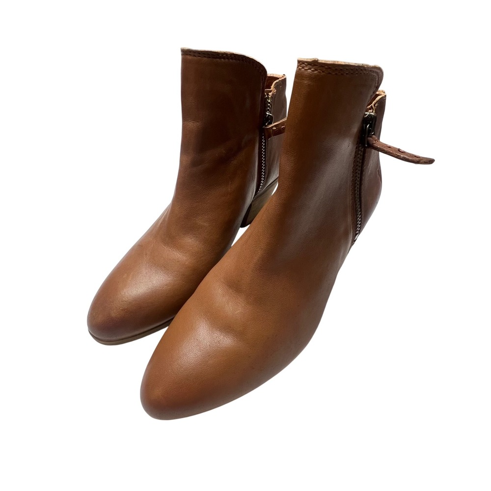 Frye Judith Leather Ankle Boots Block Heel Side Zip Cognac Brown Women's 6.5 M
